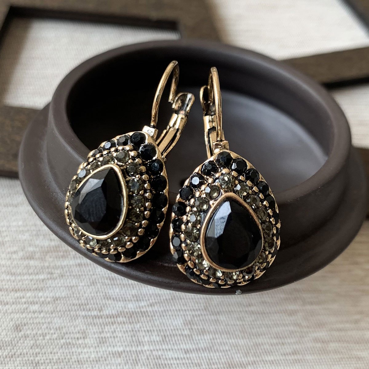 Vintage Teardrop Turquoise & Red Gemstone Earrings with Golden Beaded Frame